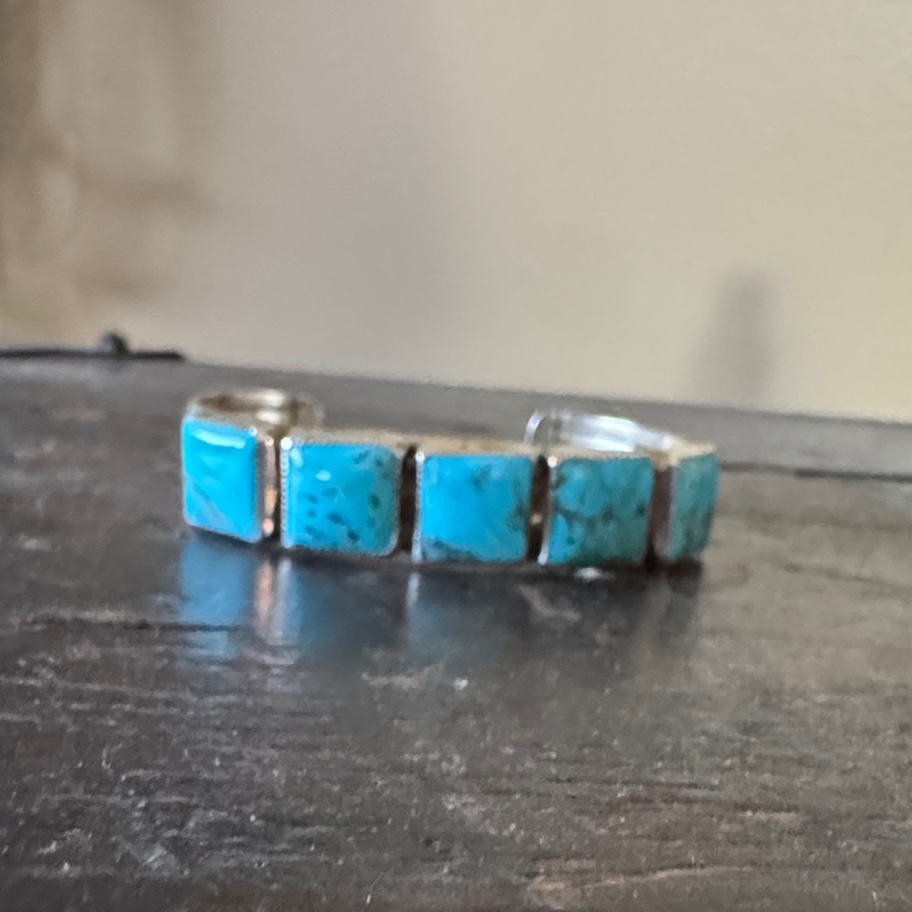 Native Made Sterling Silver Kingman 5 Stone cuff by T. Benally